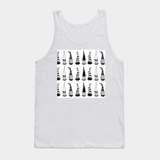 Christmas Gnomes Black On White Tank Top by Sandra Hutter Designs